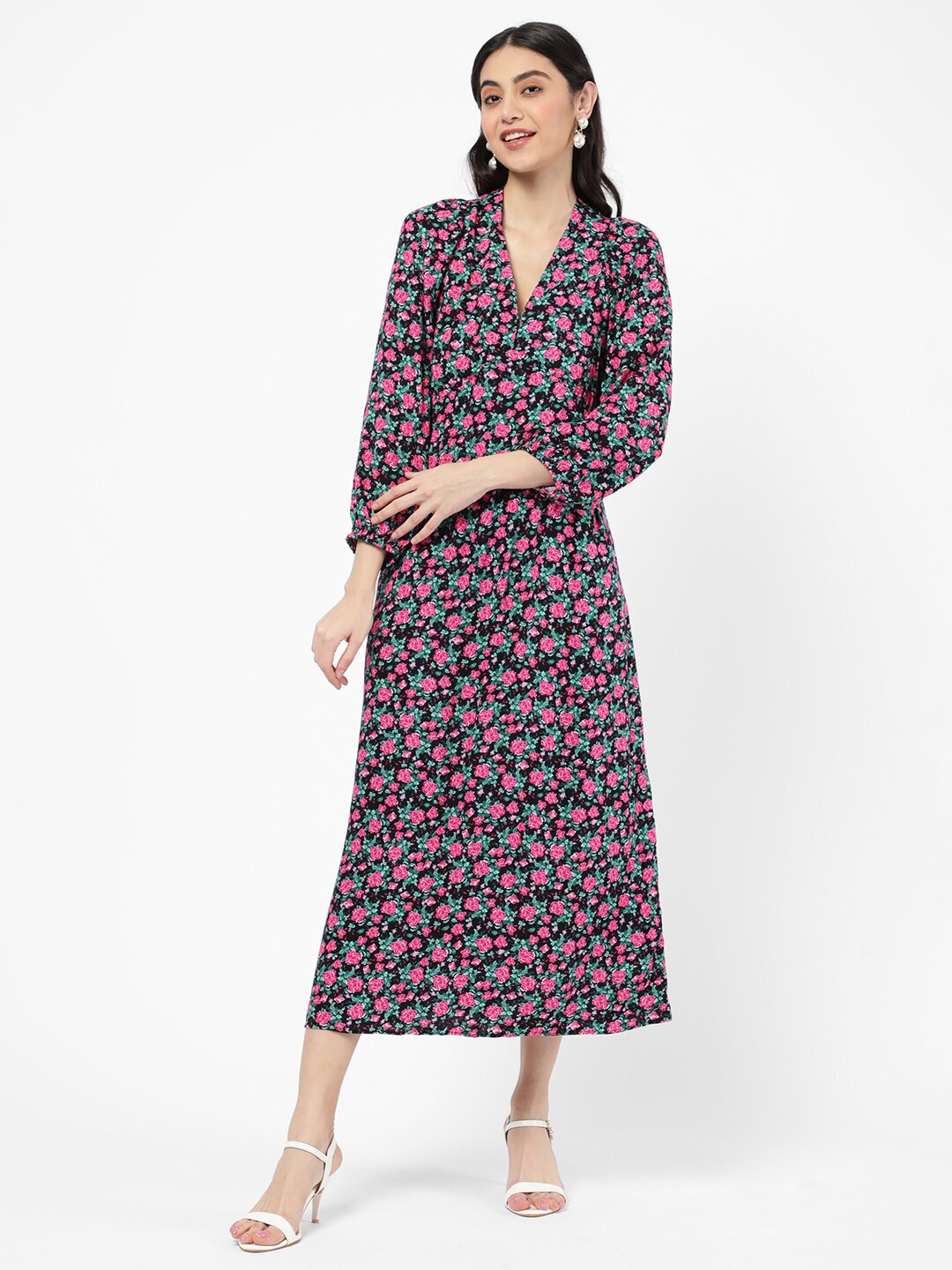 

R&B Red Floral A-Line Maxi Dress