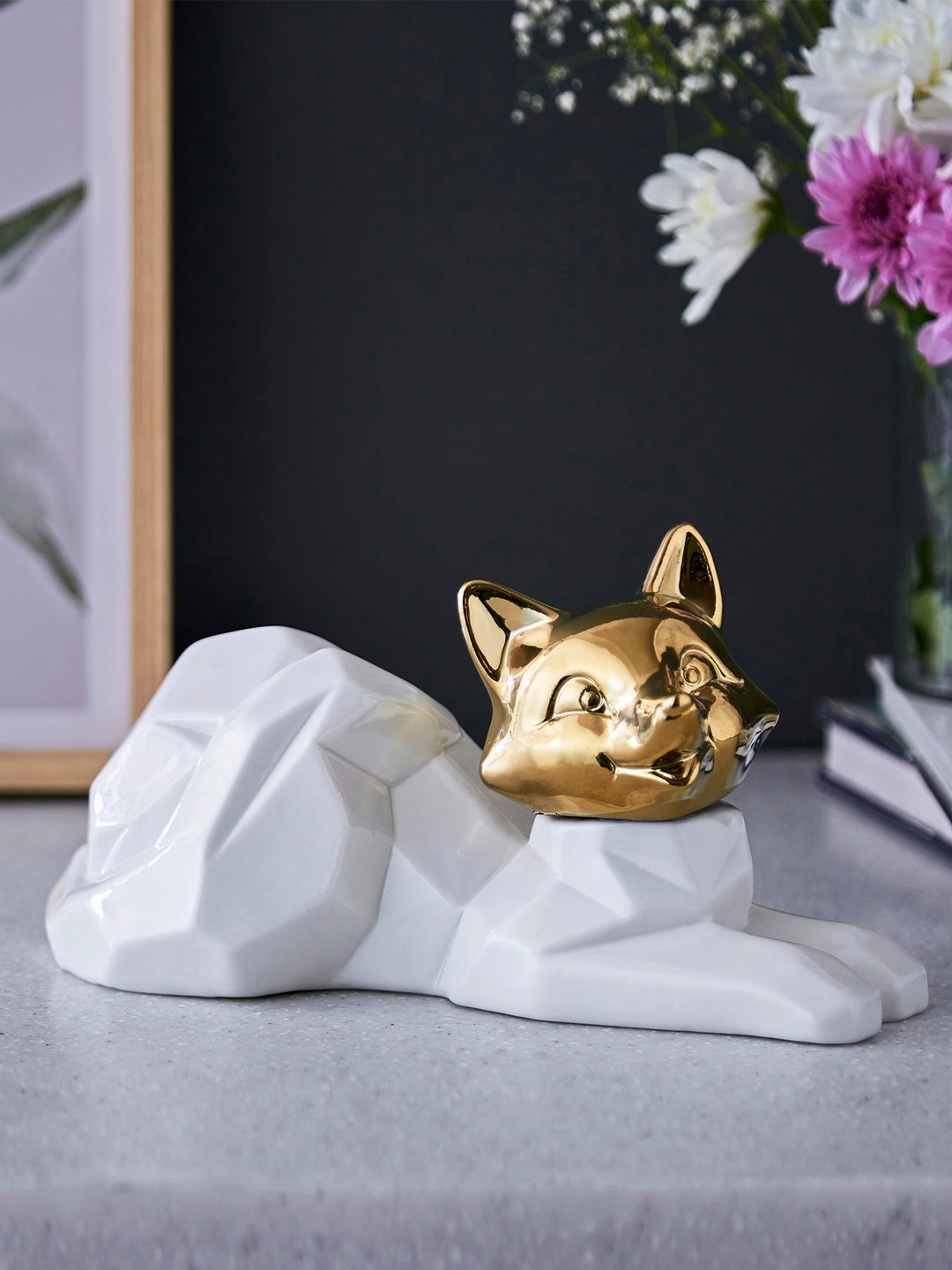 

Home Centre White & Gold-Toned Textured Ceramic Decorative Fox Figurine