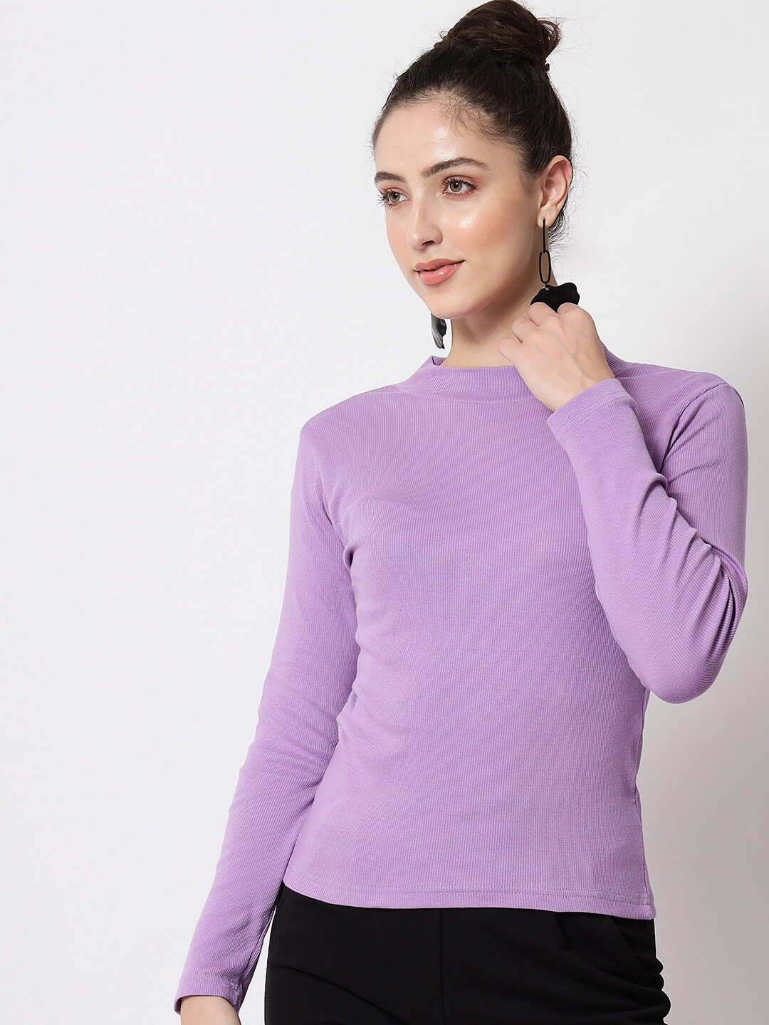 

Q-rious Women Casual Lavender Solid Top