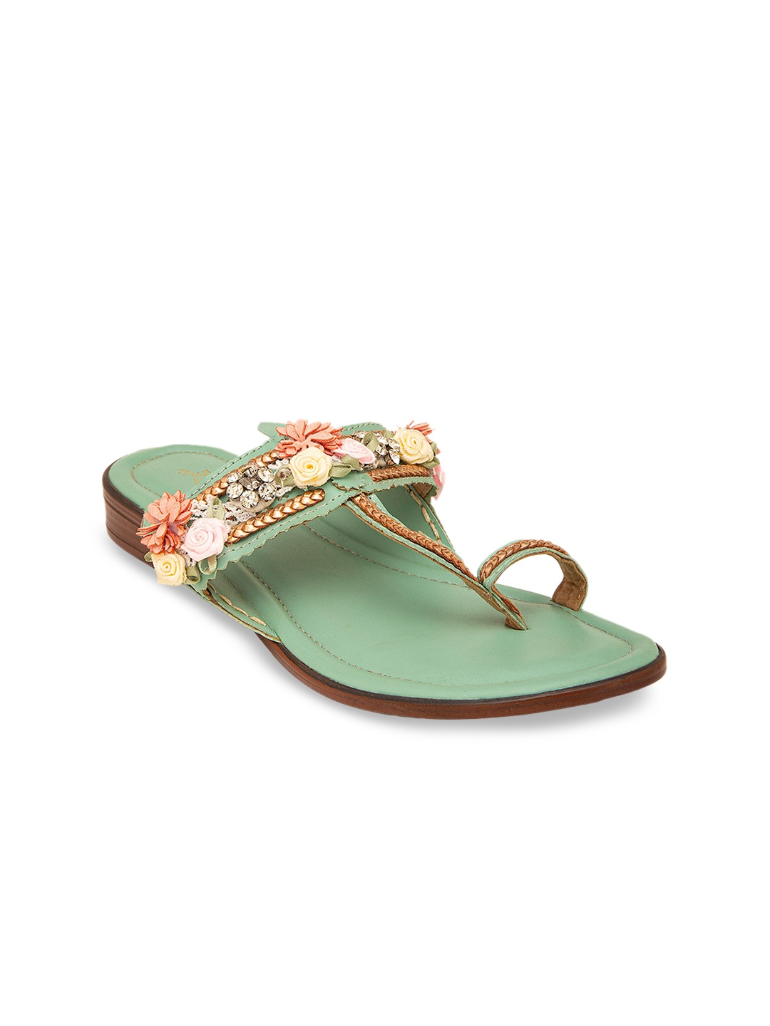 

5 ELEMENTS Women Embellished Ethnic One Toe Flats, Green