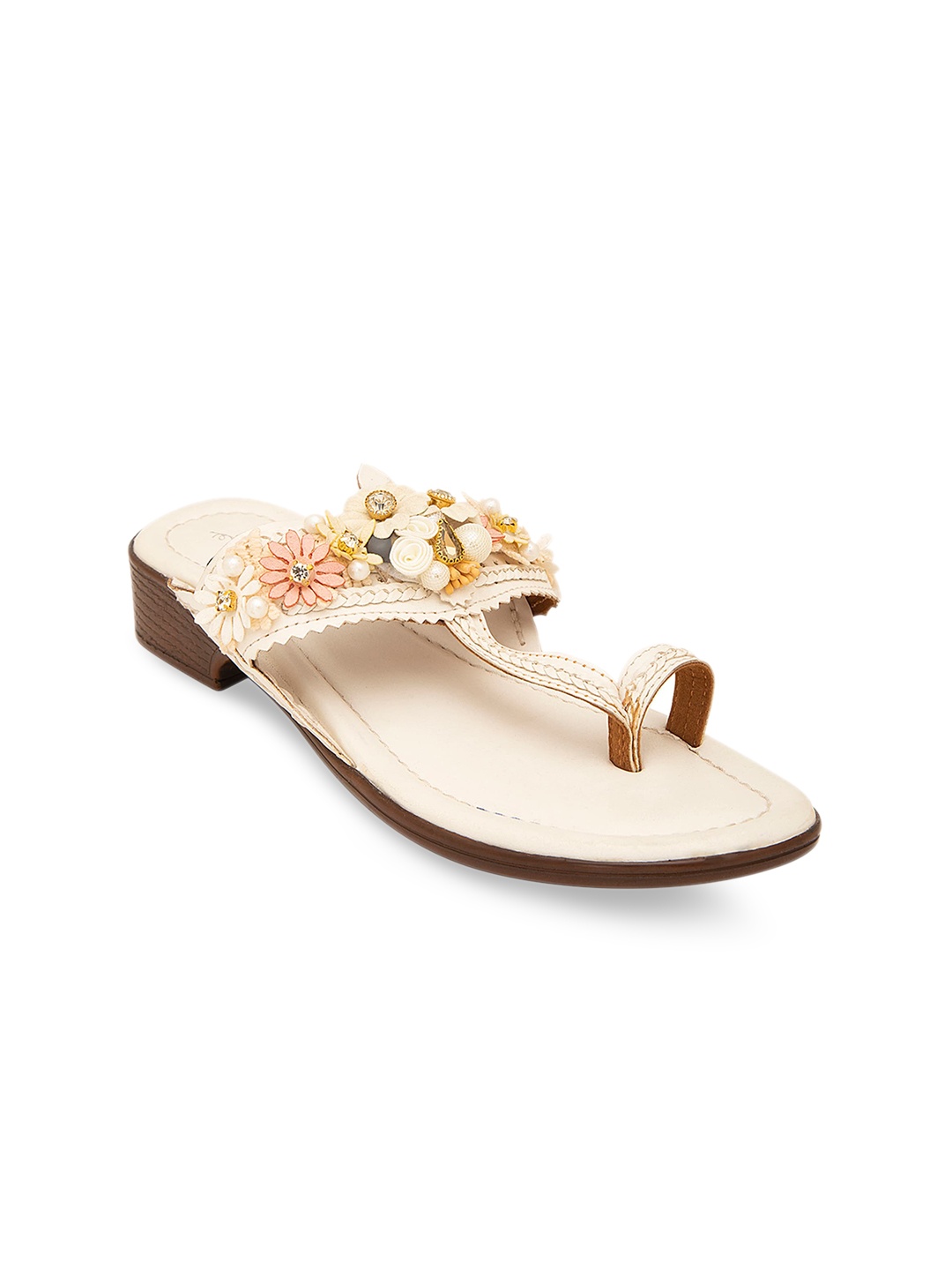 

5 ELEMENTS Embellished Leather Block Sandals, White