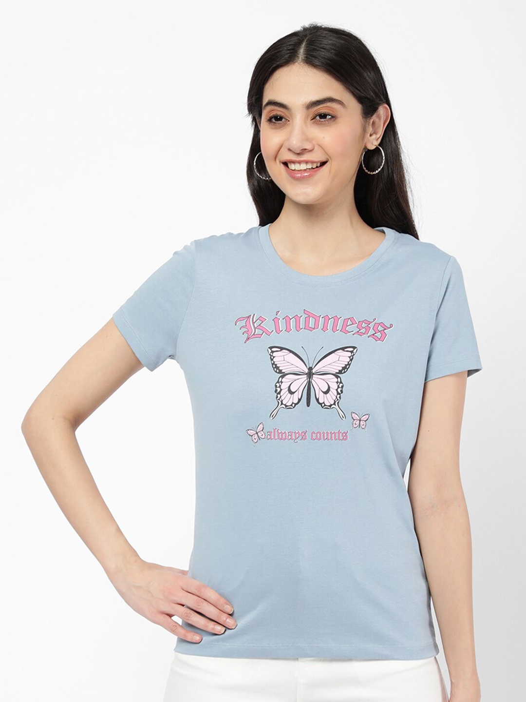 

R&B Women Blue Printed T-shirt