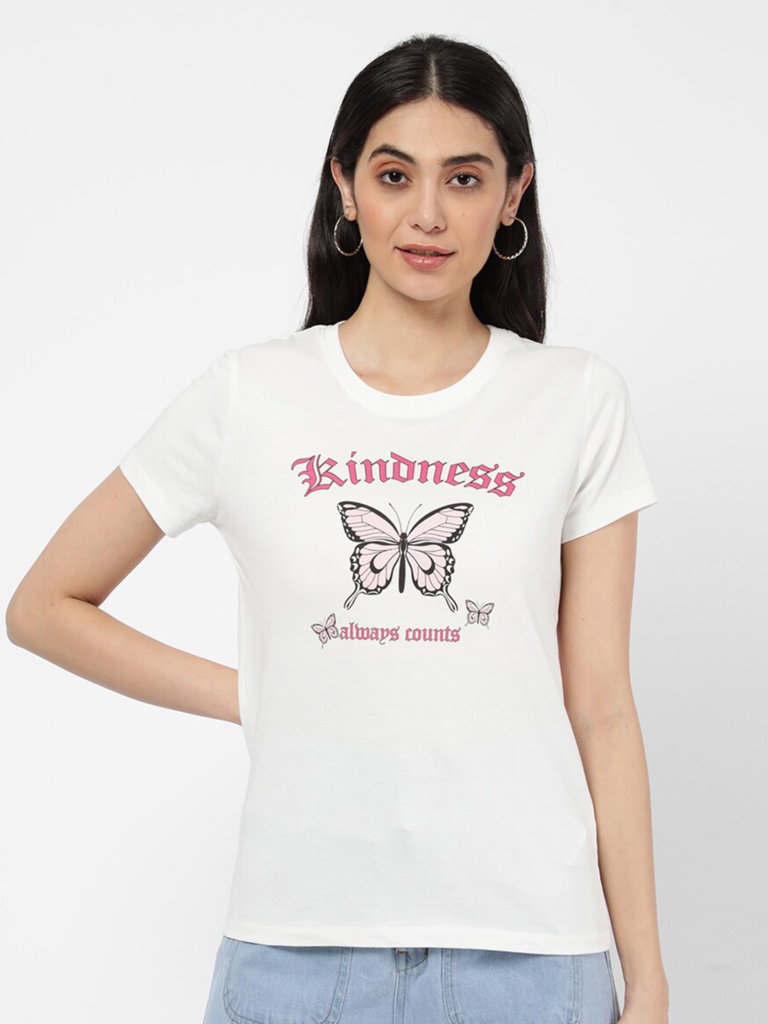 

R&B Women White Printed T-shirt