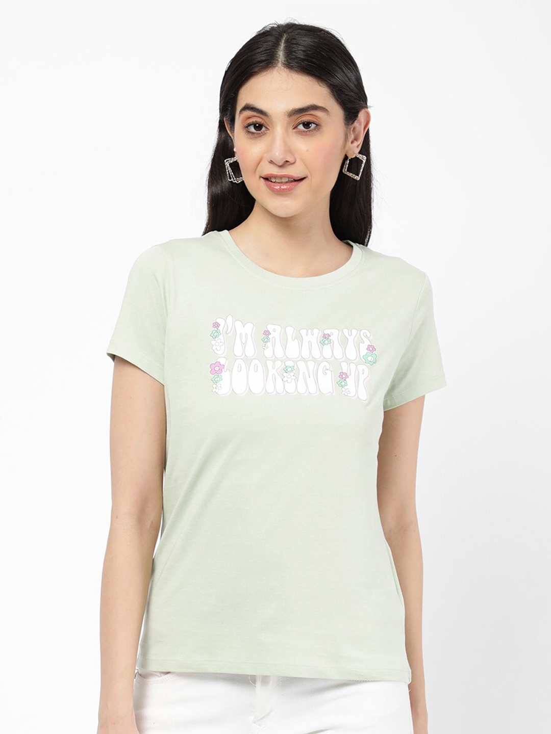 

R&B Women Green Typography Printed T-shirt