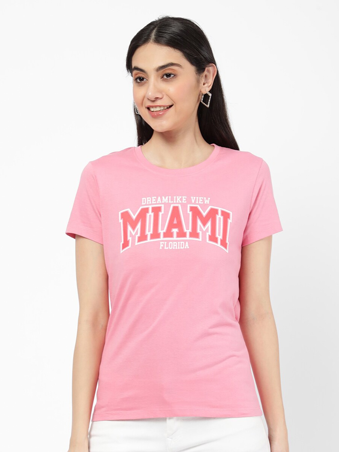 

R&B Women Pink Typography Printed T-shirt