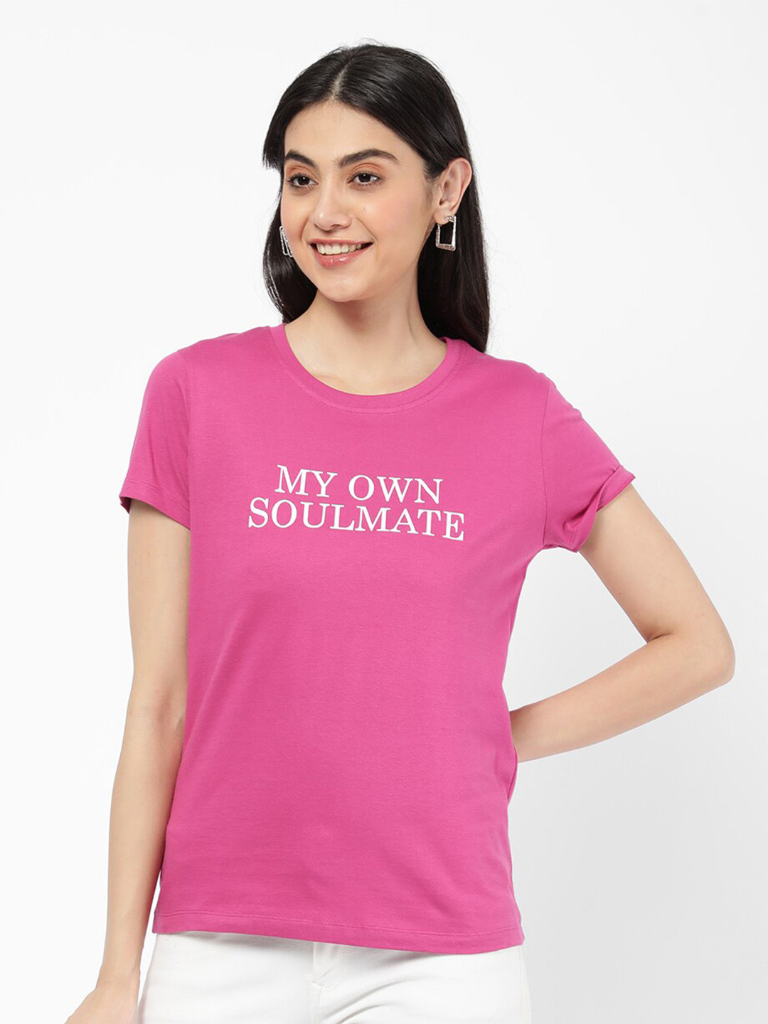 

R&B Women Purple Typography Printed T-shirt