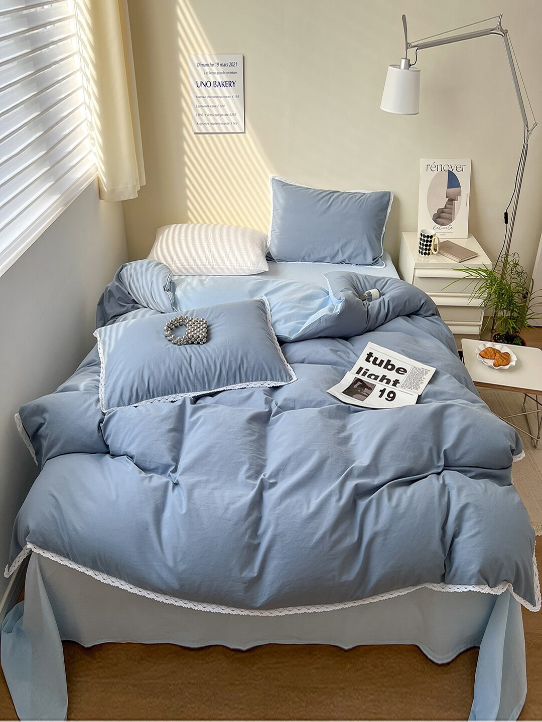 

JC HOME Blue Solid Single Bedding Set