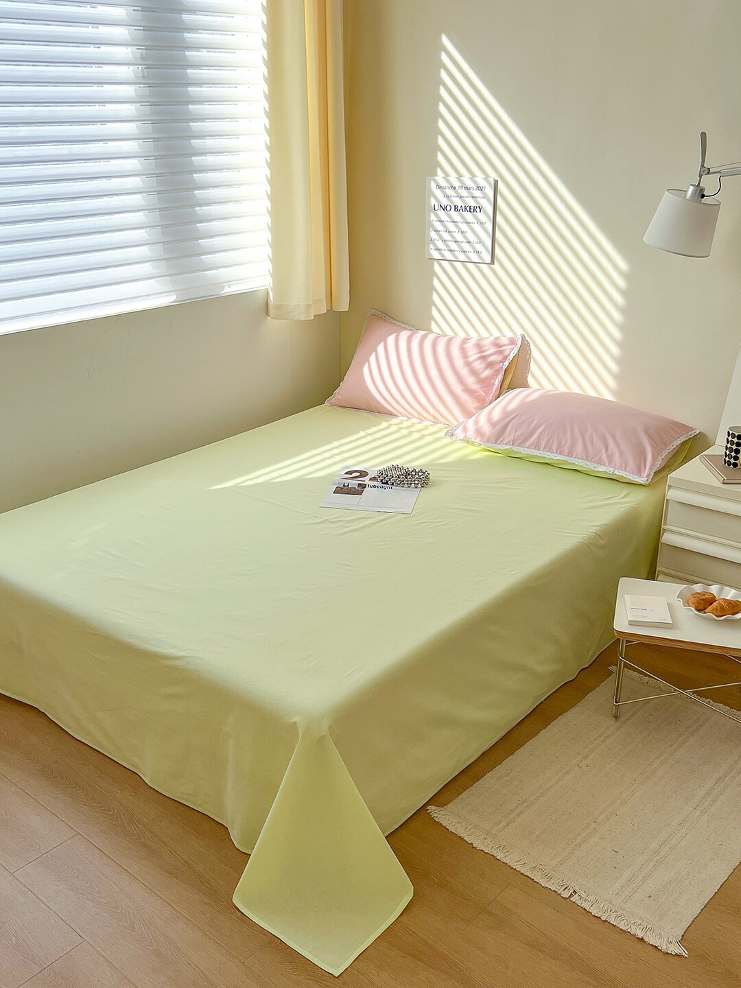 

JC HOME Yellow & Pink Solid Cotton Double King Bedding Set