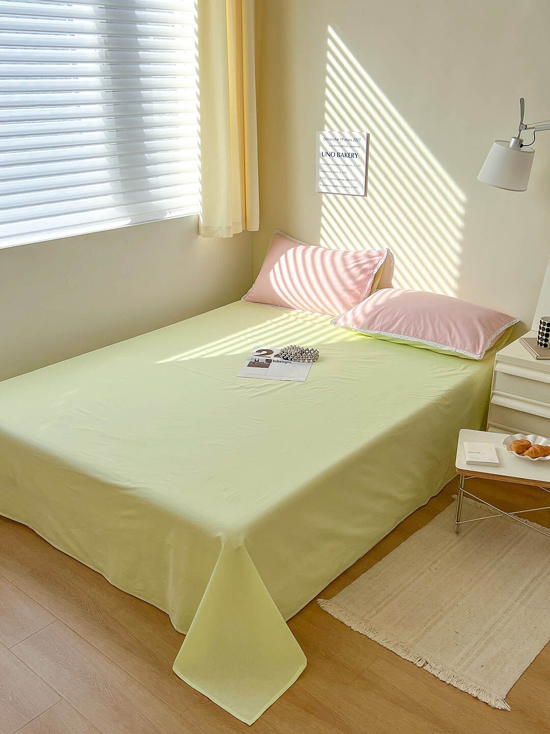 

JC HOME Pink & Green Solid Bedding Set