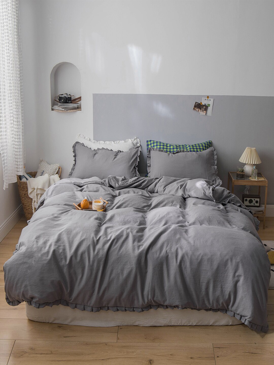 

JC Collection Grey Solid Double Queen Bedding Set