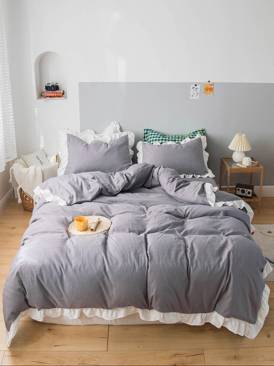 

JC Collection Grey Solid Double King Bedding Set