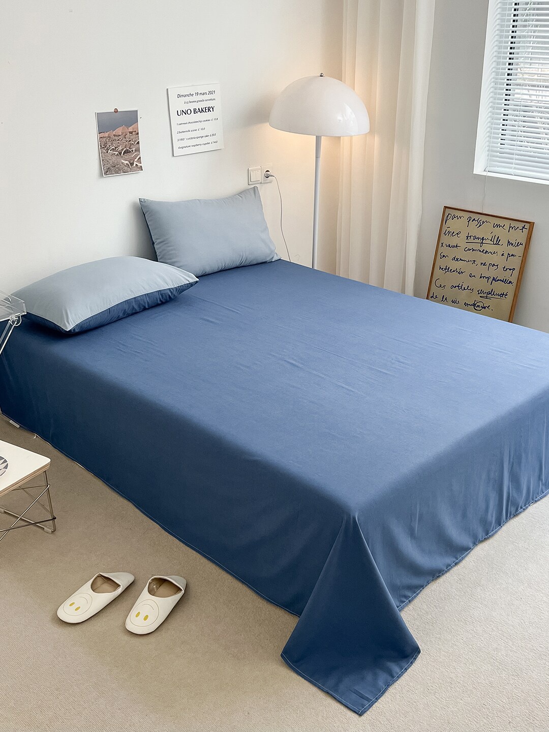 

JC HOME Blue & Grey Solid Double Queen Bedding Set