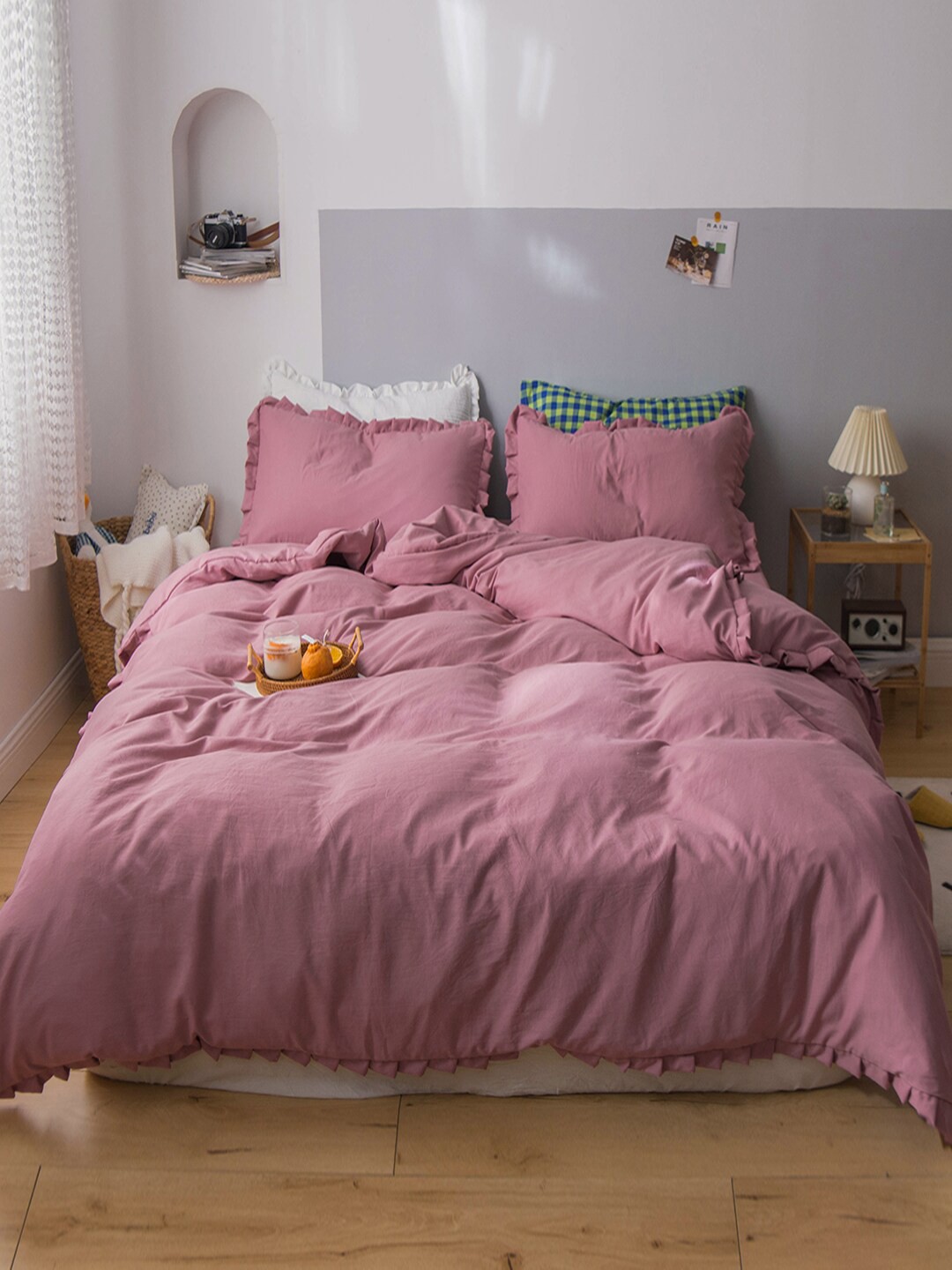 

JC HOME Rose-Coloured Solid Double King Bedding Set