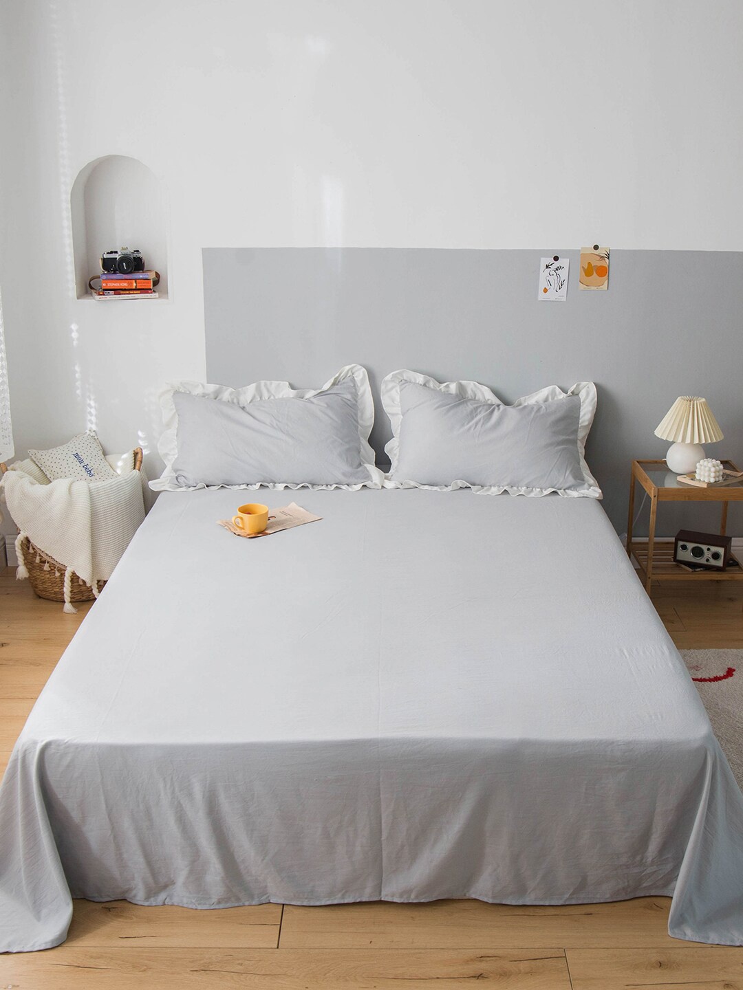 

JC Collection Grey Solid Double Queen Bedding Set