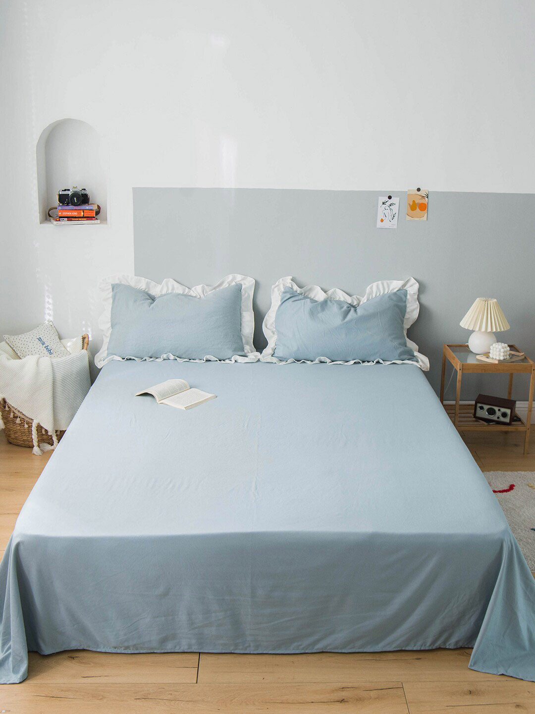 

JC HOME Blue Solid Double Queen Bedding Set With 2 Pillow Covers & Quilt Cover
