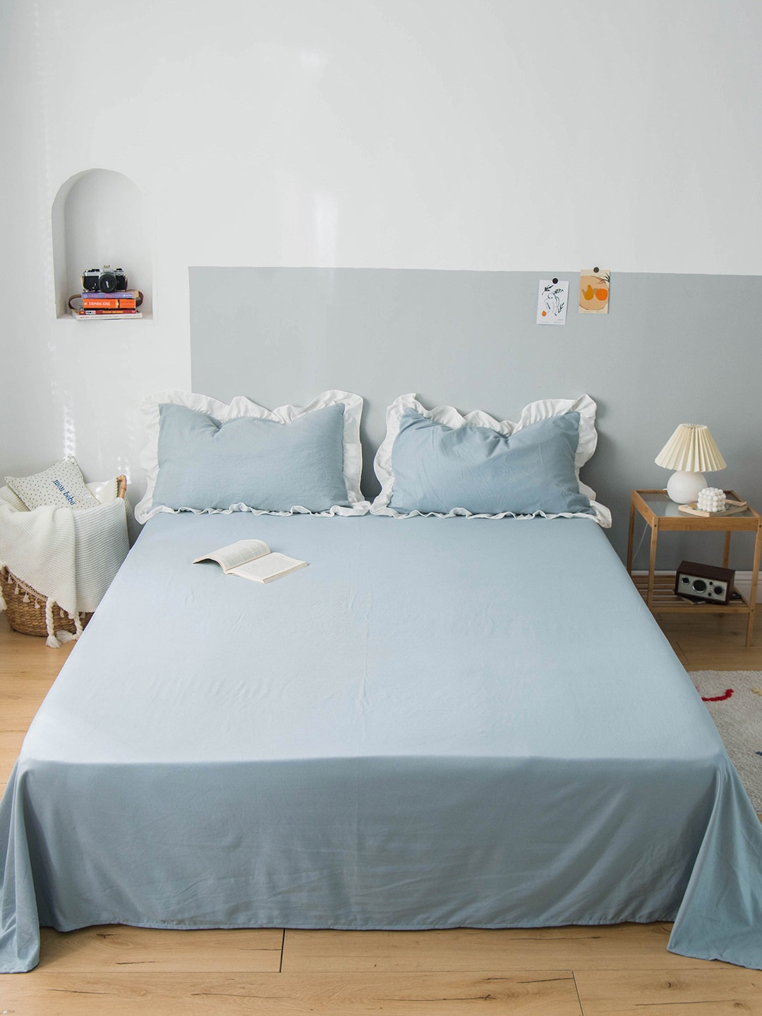 

JC HOME Blue Solid Double King Bedding Set