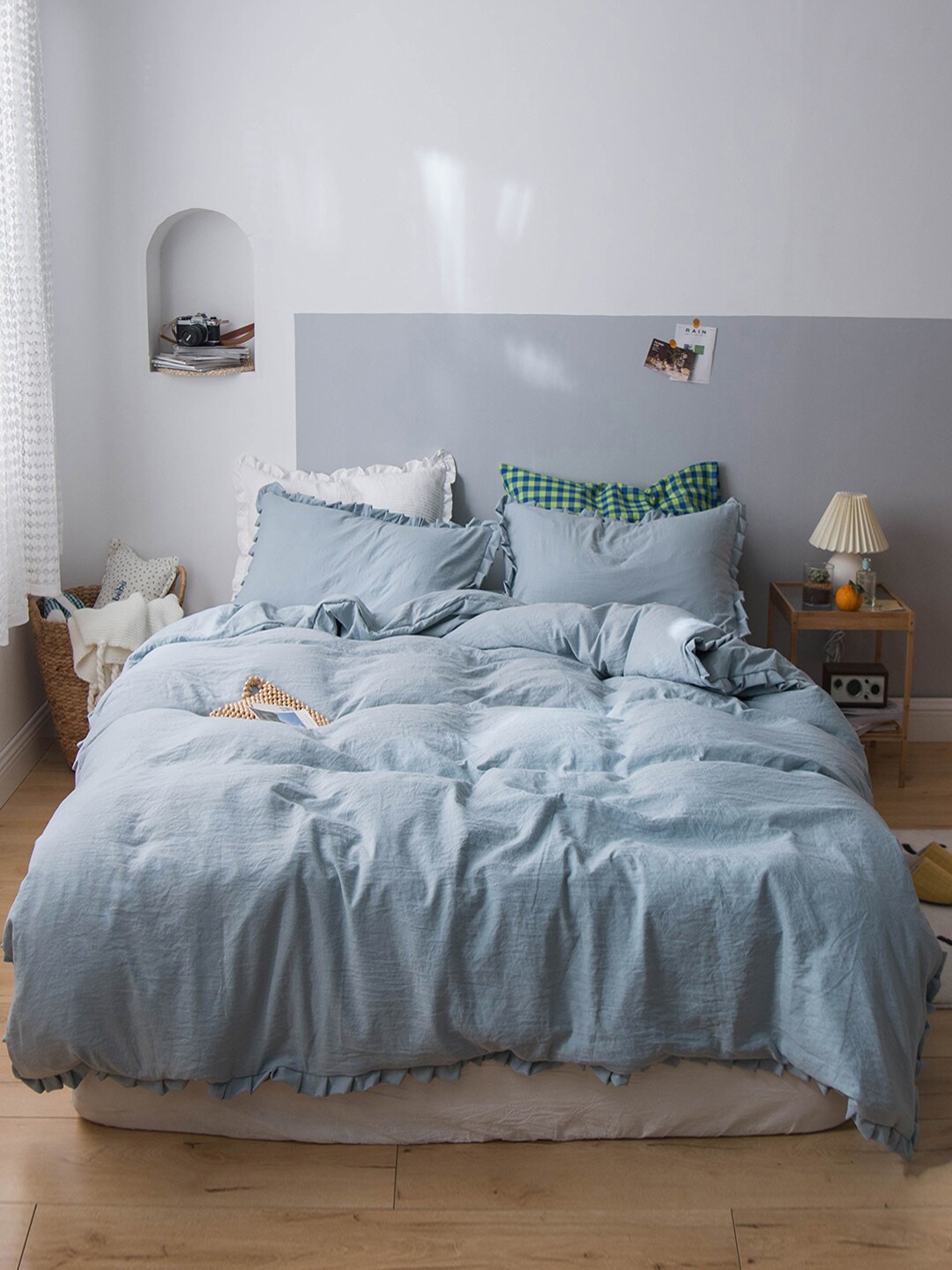 

JC HOME Blue Solid Double Extra Large Bedding Set With Quilt