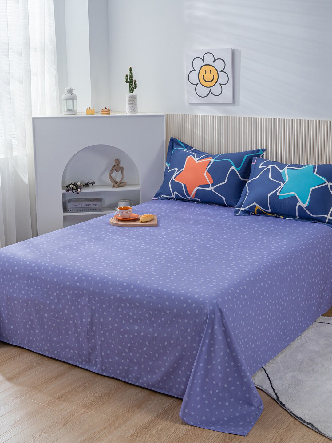 

JC Collection Blue Printed Cotton Double Queen Bedding Set