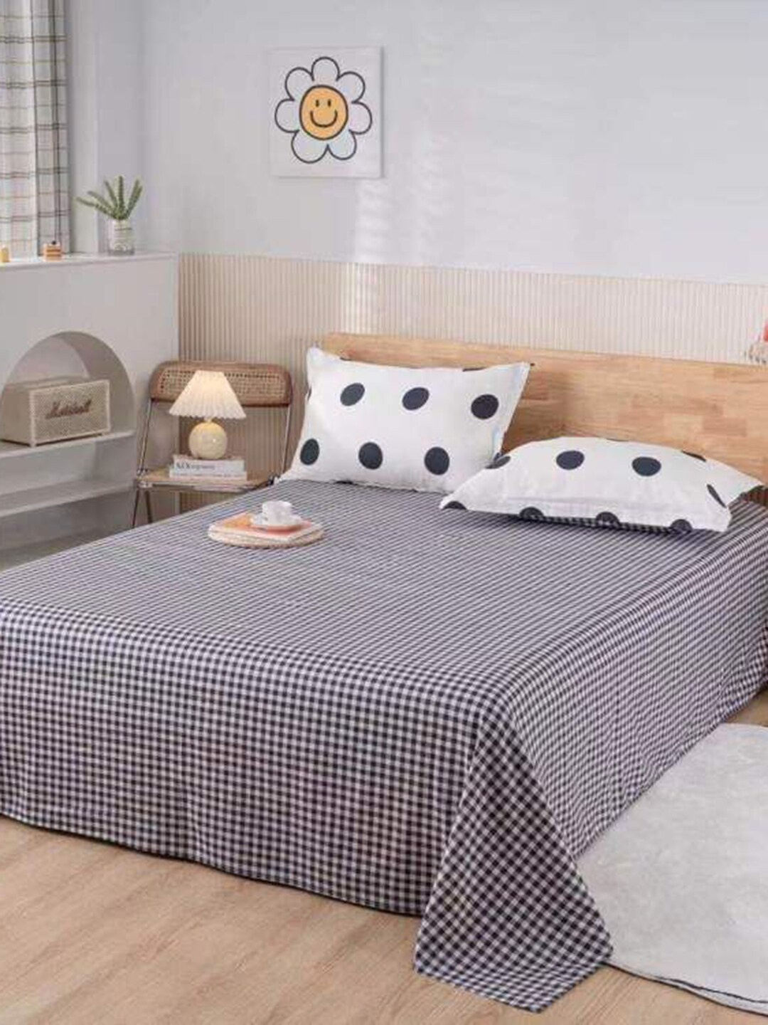 

JC HOME White & Black Printed Cotton Double XL Bedding Set