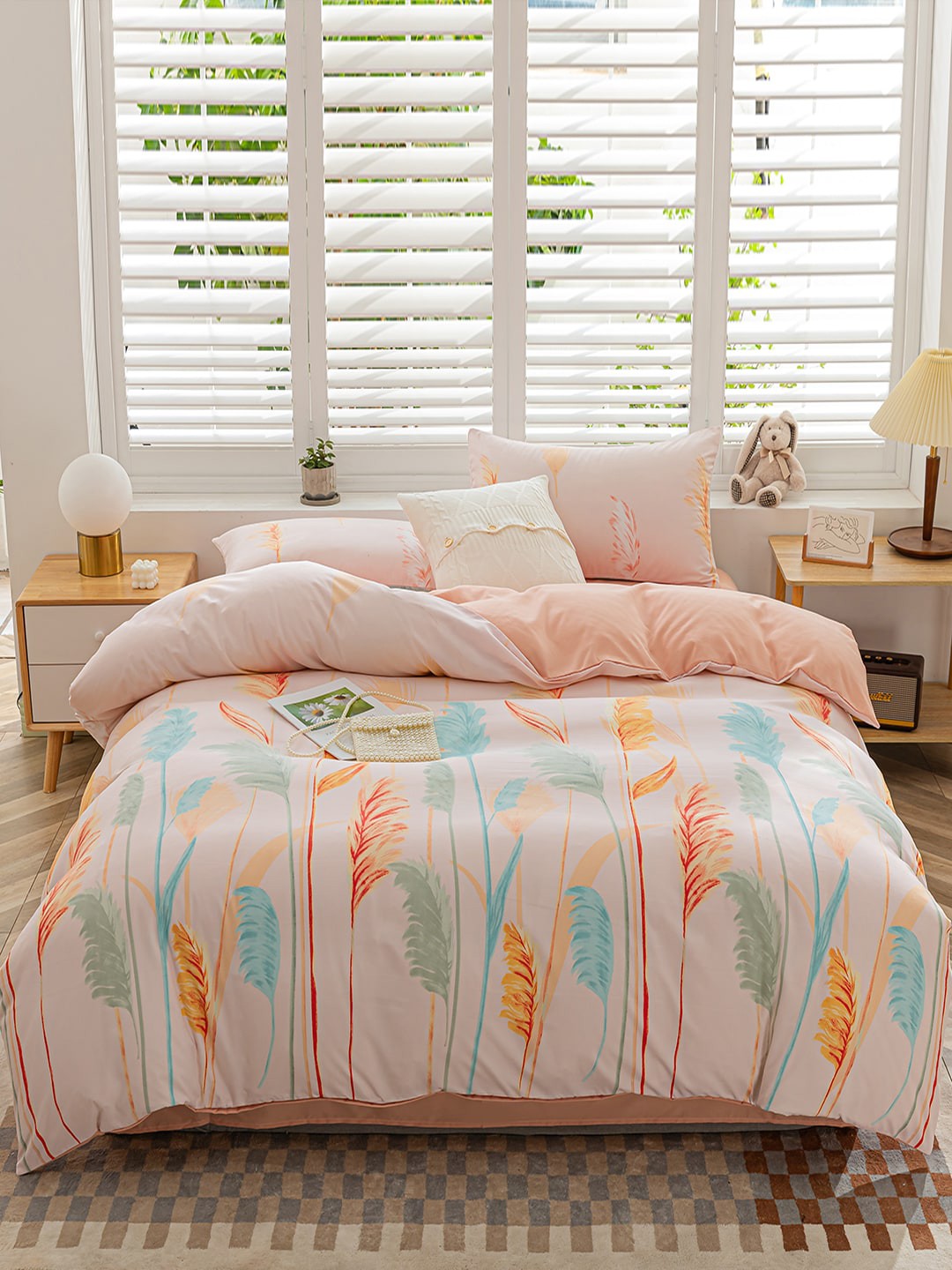 

JC Collection Pink & Blue Printed Double King Bedding Set