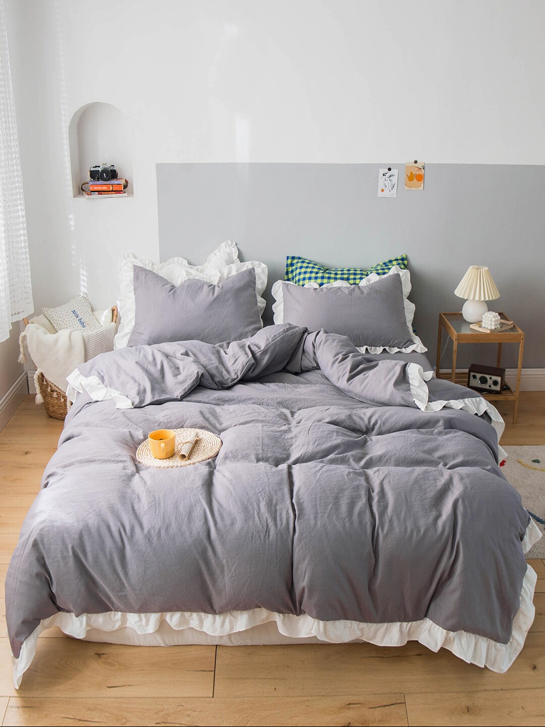 

JC Collection Grey Solid Double Queen Bedding Set