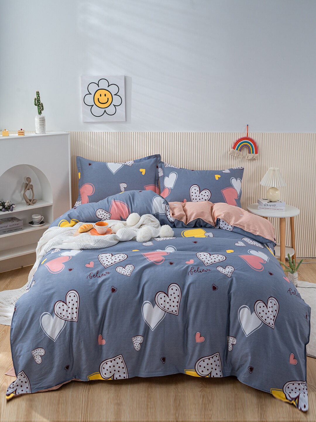

JC HOME Printed Pure Cotton Double King Bedding Set, Blue