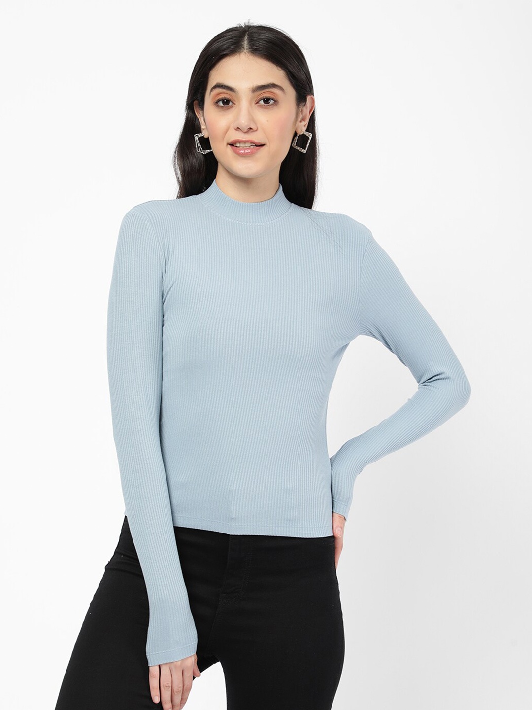 

R&B Blue High Neck Regular Top