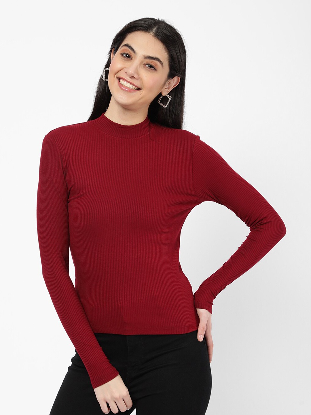 

R&B Burgundy High Neck Regular Top