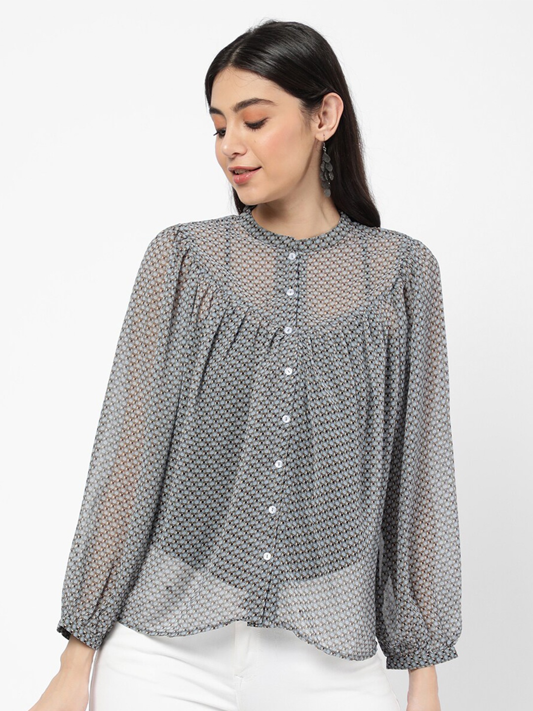 

R&B Grey Geometric Print Top