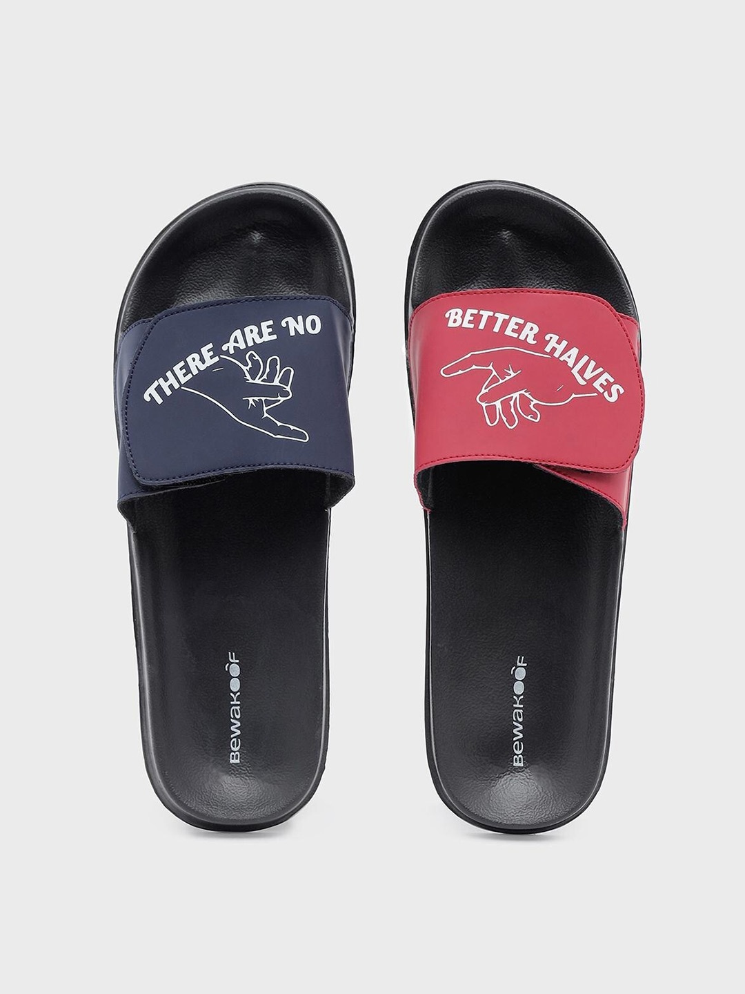 

Bewakoof Women Black & Navy Blue Printed Rubber Sliders