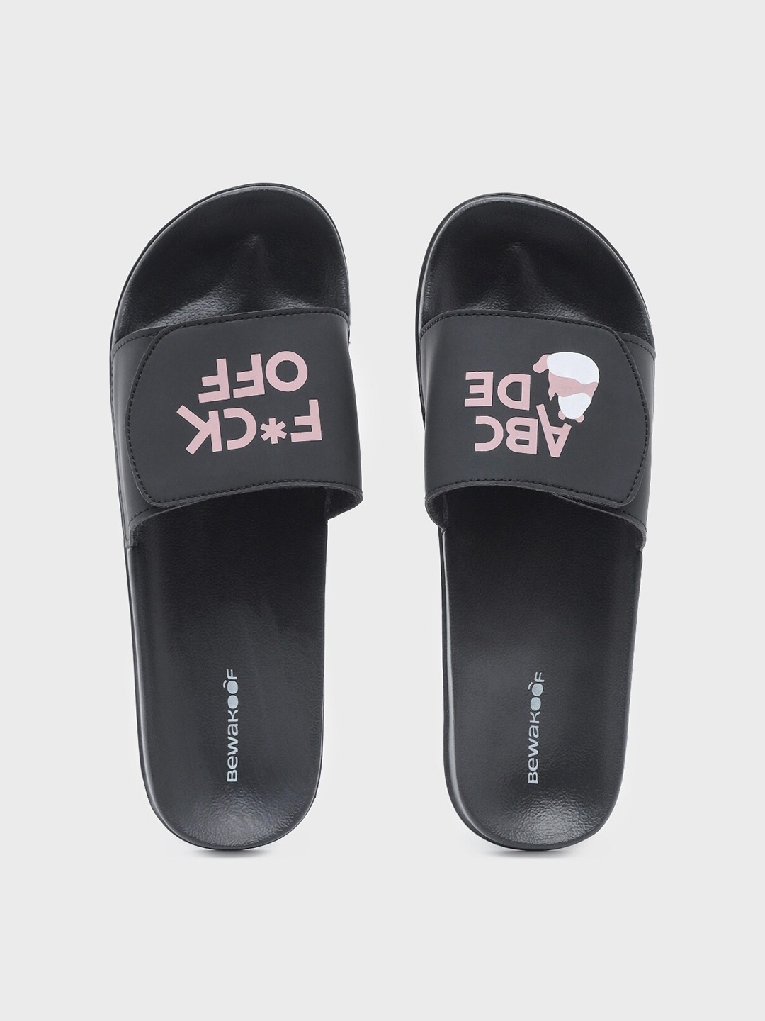 

Bewakoof Women Black & Pink Printed Rubber Sliders