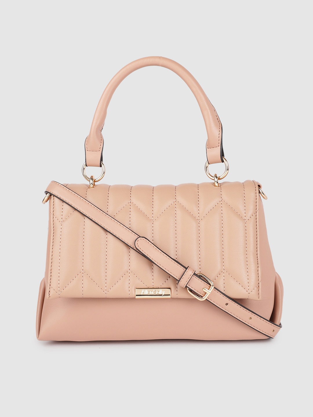 

Allen Solly Nude-Coloured Structured Quilted Flap Satchel