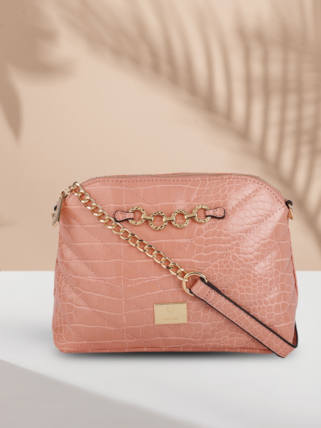 

Allen Solly Nude Pink Croc Textured Sling Bag