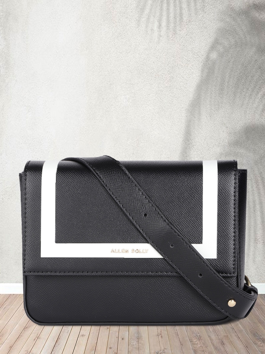 

Allen Solly Black with White Stripe Structured Sling Bag