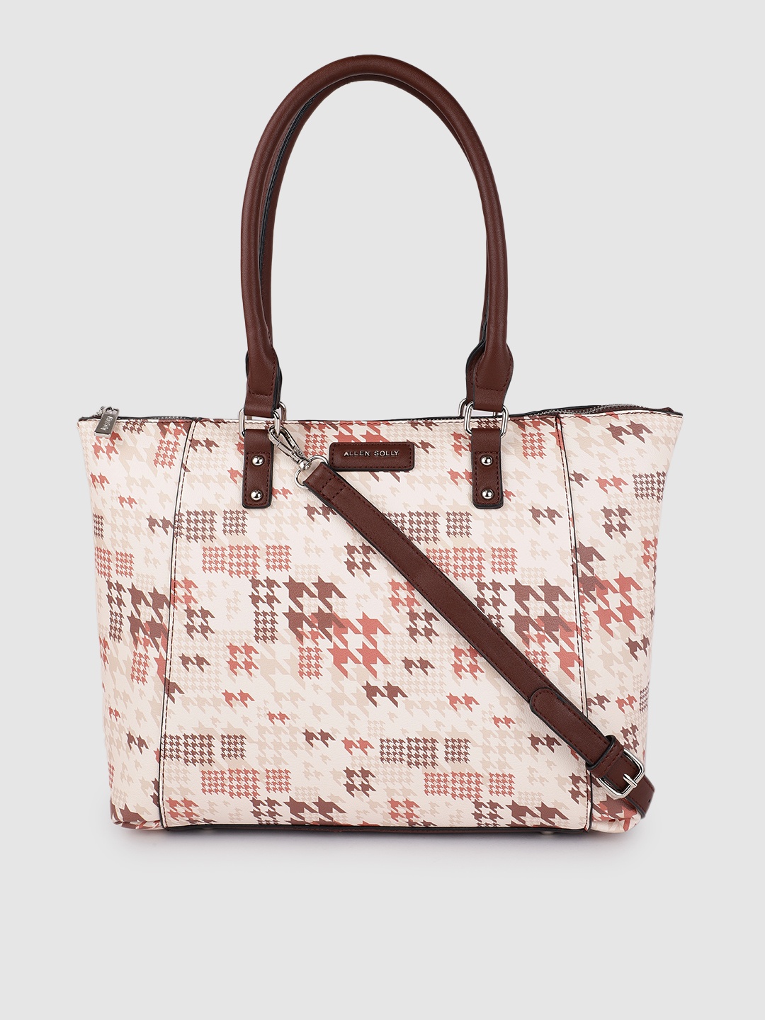 

Allen Solly Beige Houndstooth Print Structured Shoulder Bag