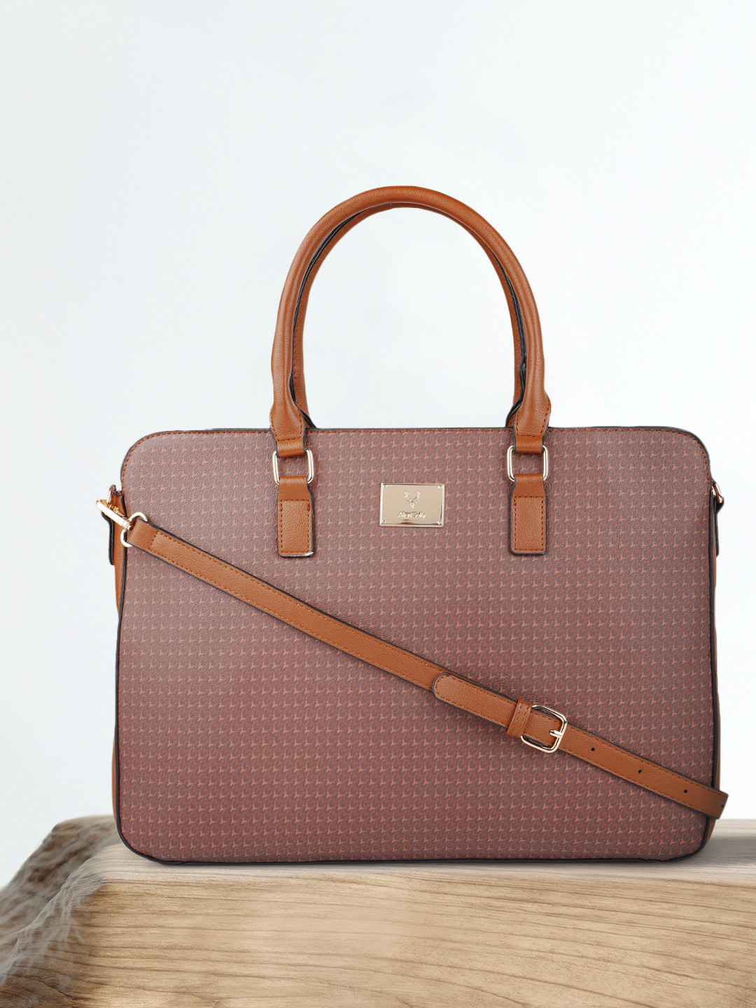 

Allen Solly Brown Brand Logo Printed Oversized Structured Handheld Bag