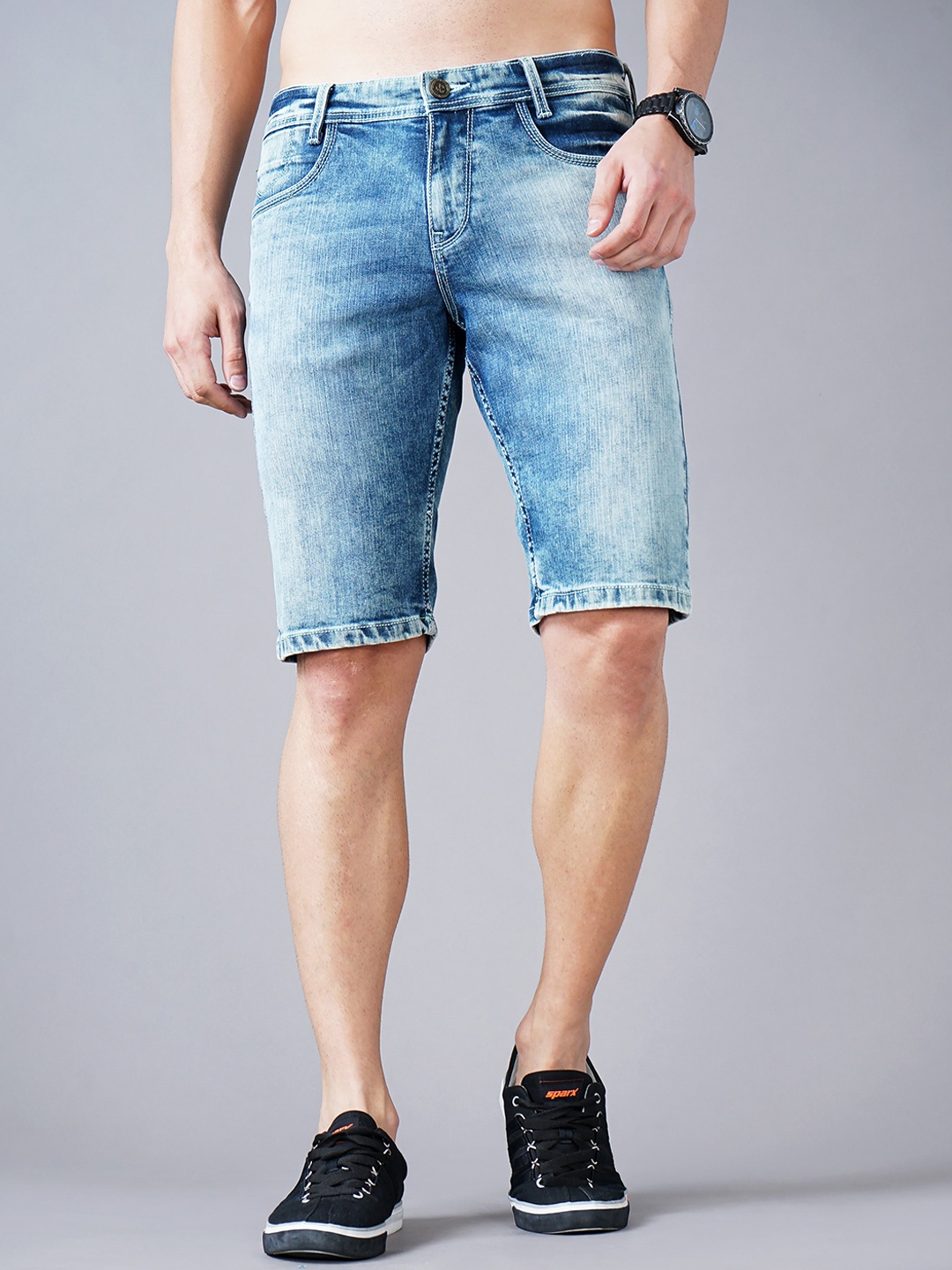

Jean Cafe Men Washed Slim Fit Denim Shorts, Blue