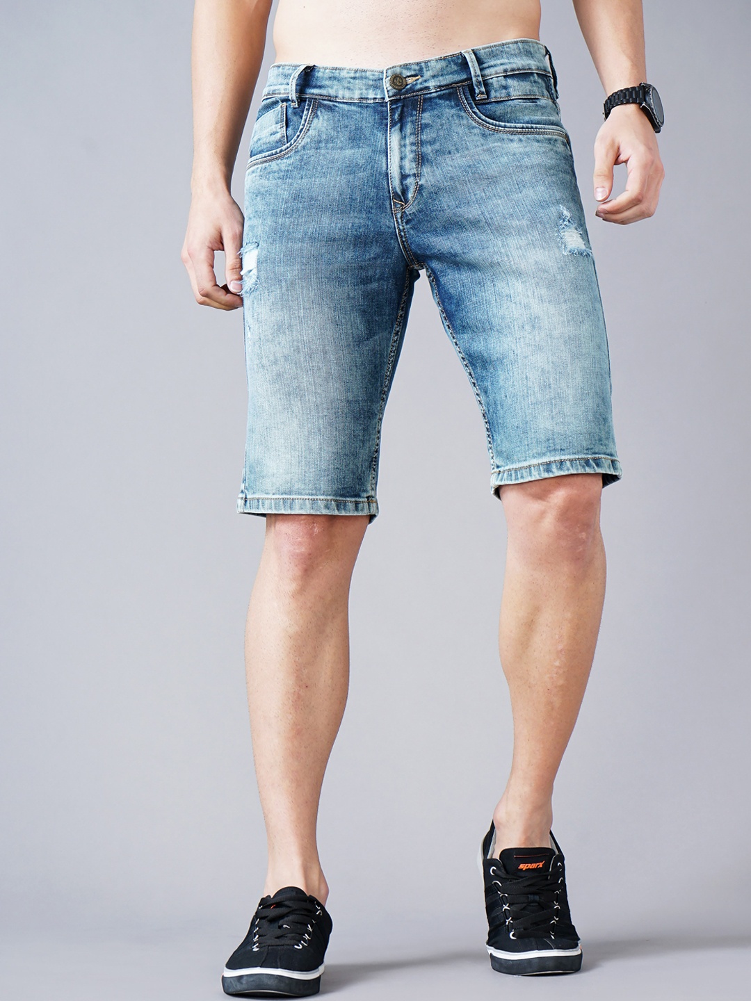 

Jean Cafe Men Washed Slim Fit Denim Shorts, Blue