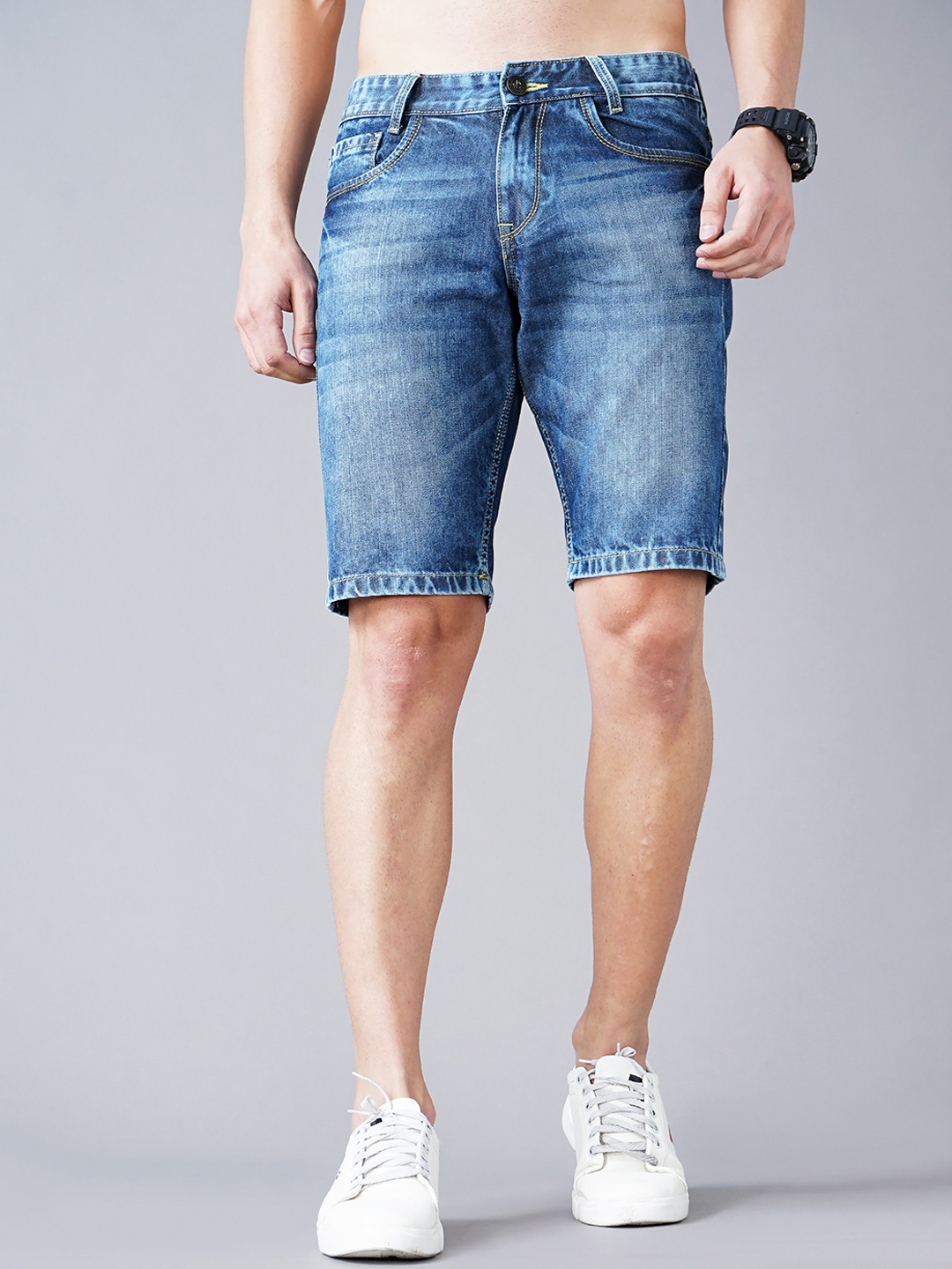 

Jean Cafe Men Washed Slim Fit Denim Shorts, Blue