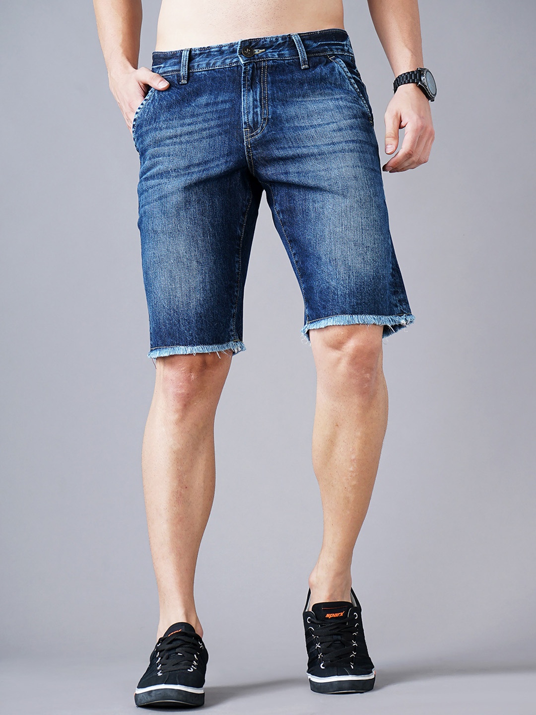 

Jean Cafe Men Washed Slim Fit Denim Shorts, Blue