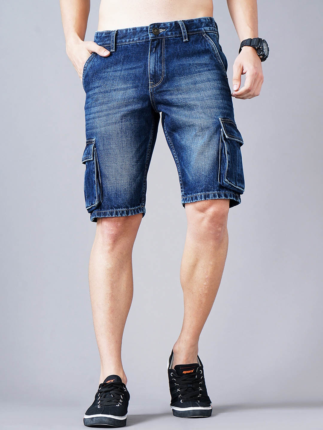 

Jean Cafe Men Washed Slim Fit Denim Shorts, Blue
