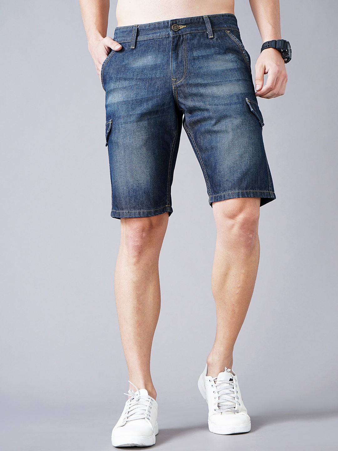 

Jean Cafe Men Washed Slim Fit Denim Shorts, Blue