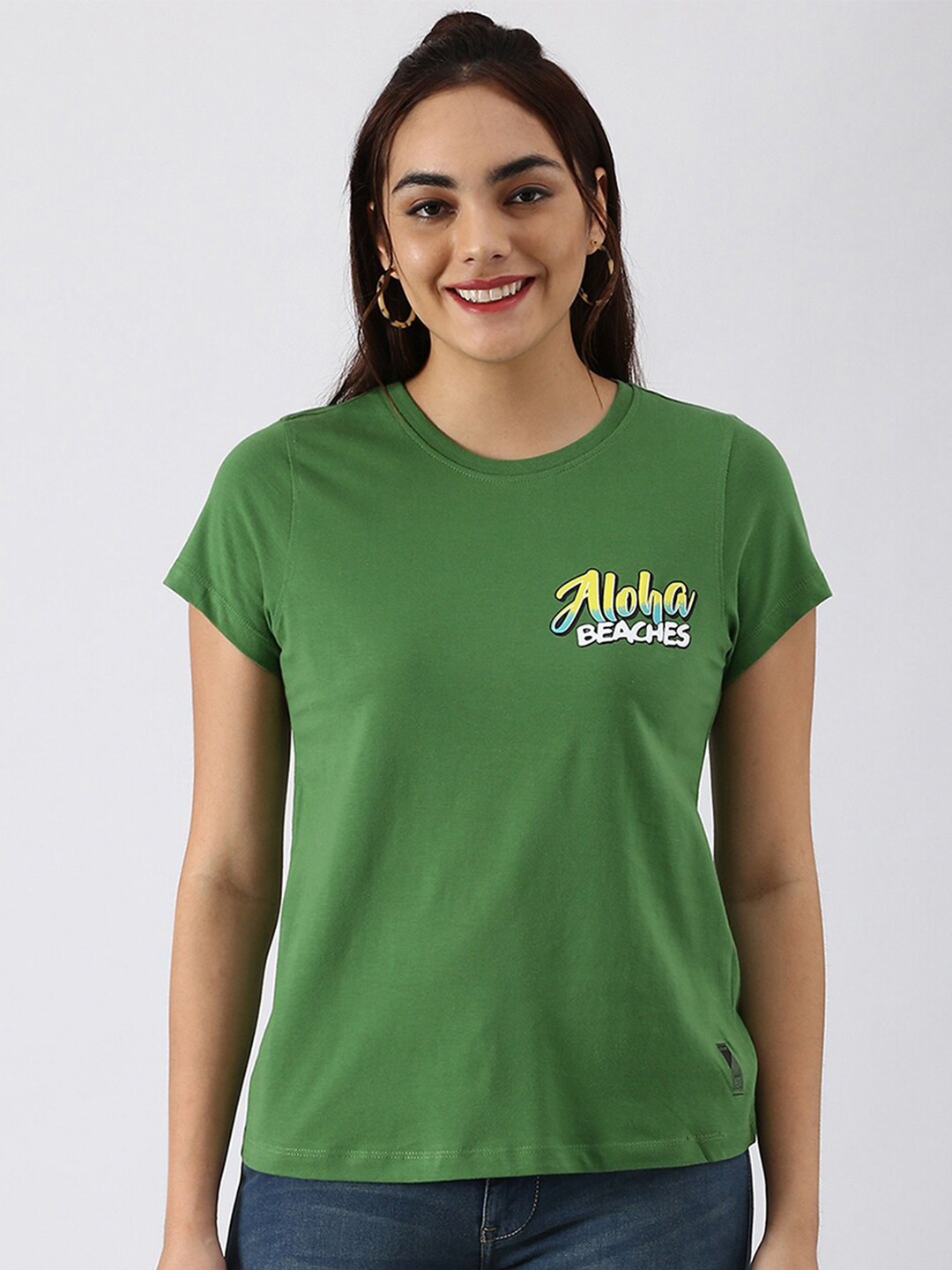 

abof Women Green Pure Cotton T-shirt