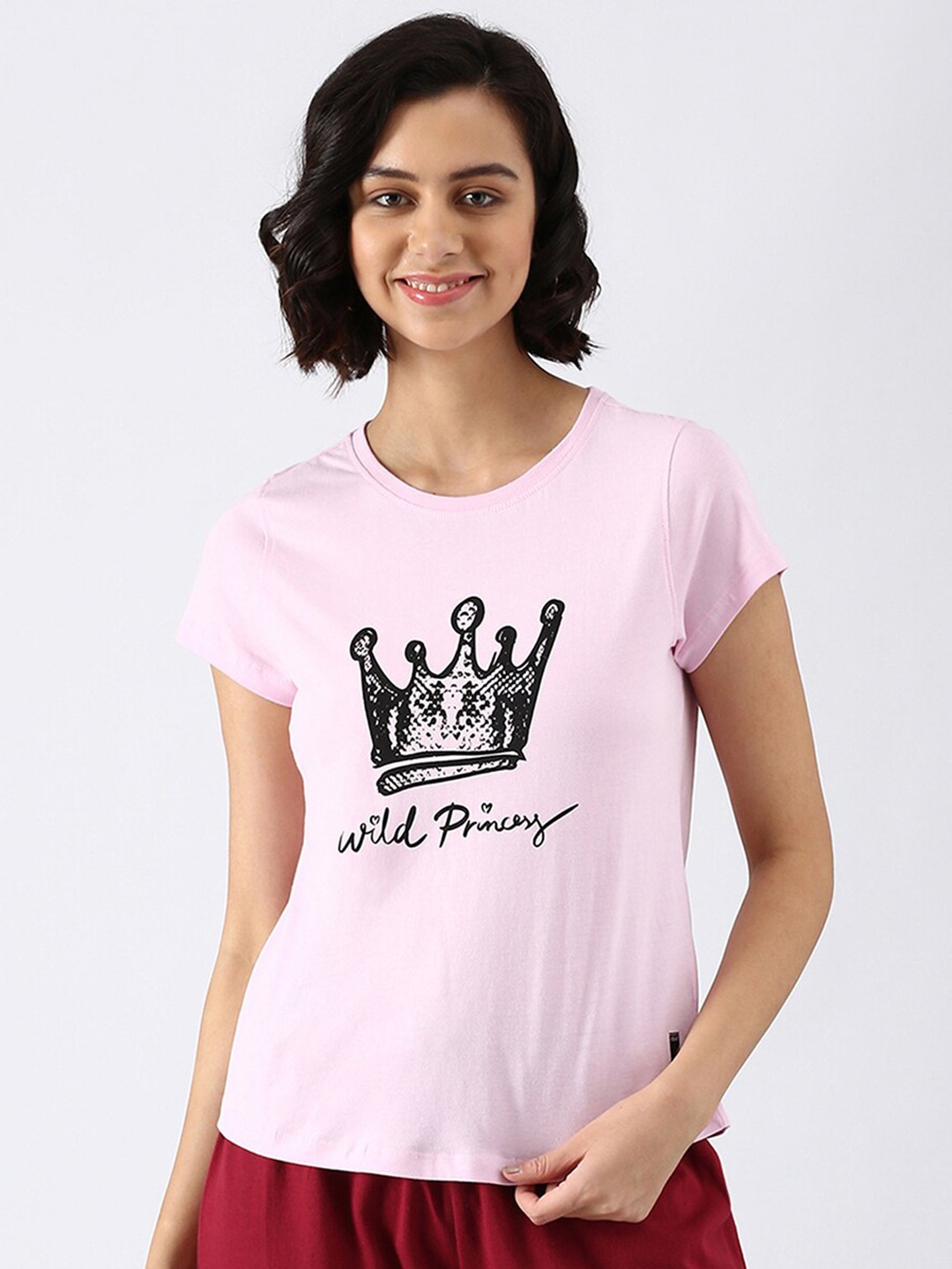 

abof Women Pink Pure Cotton Applique T-shirt
