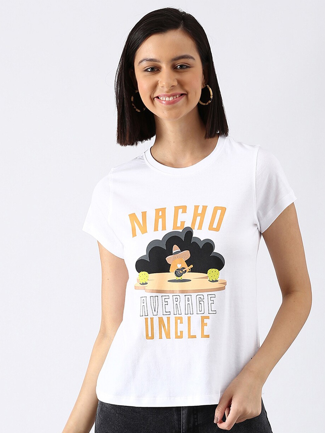 

abof Women White V-Neck Pure Cotton T-shirt