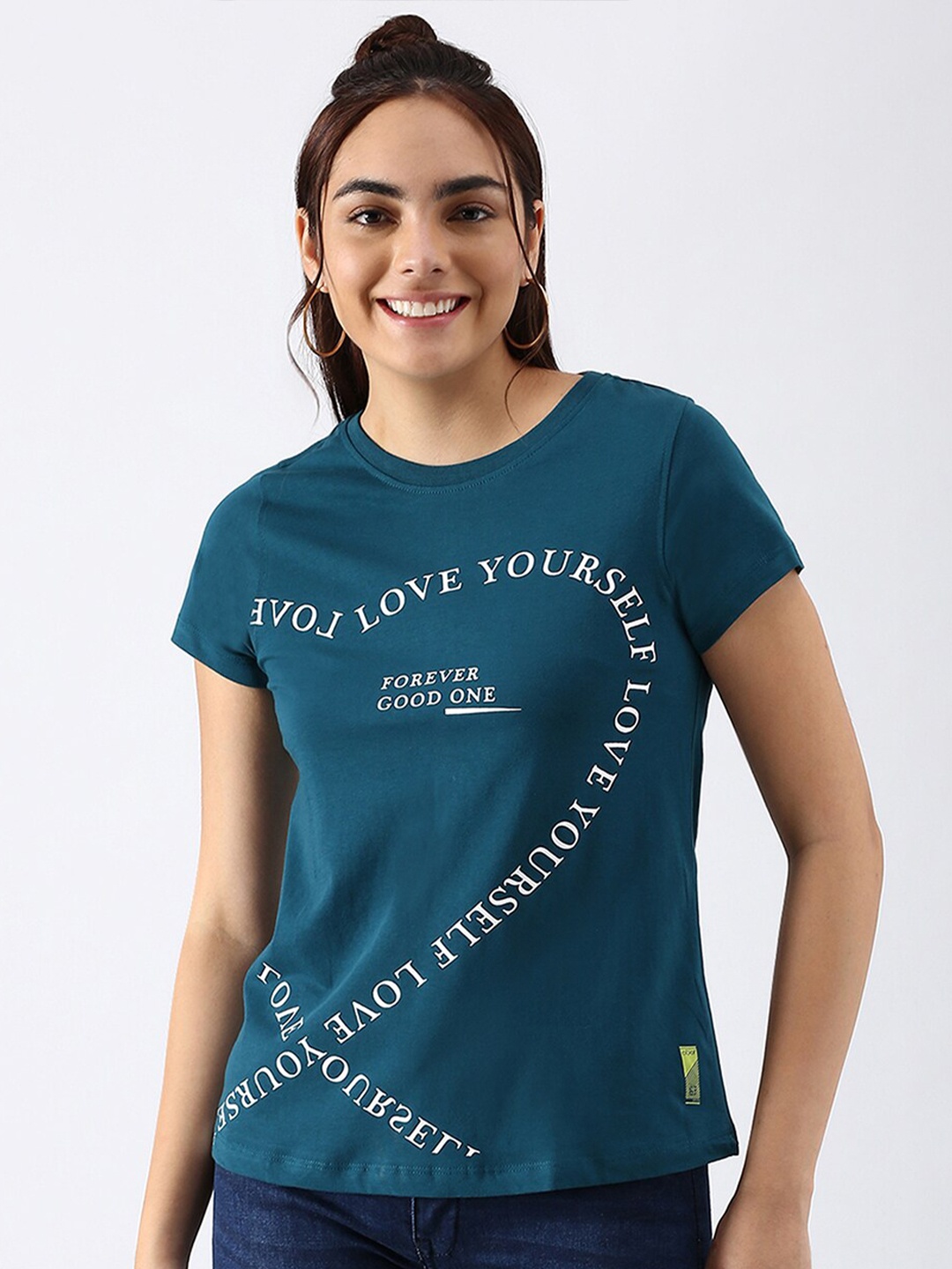 

abof Women Teal Pure Cotton T-shirt