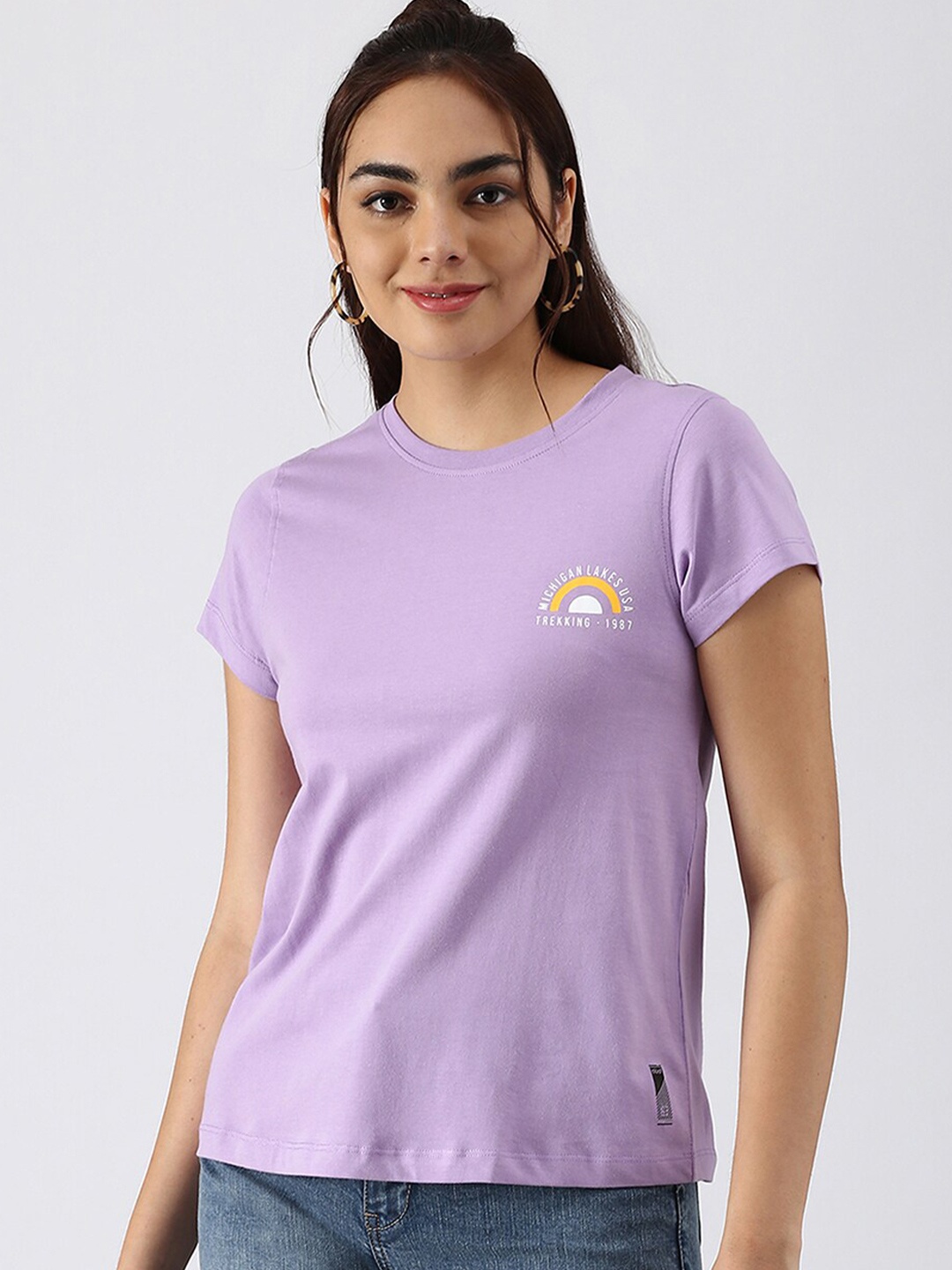 

abof Women Lavender Pure Cotton T-shirt