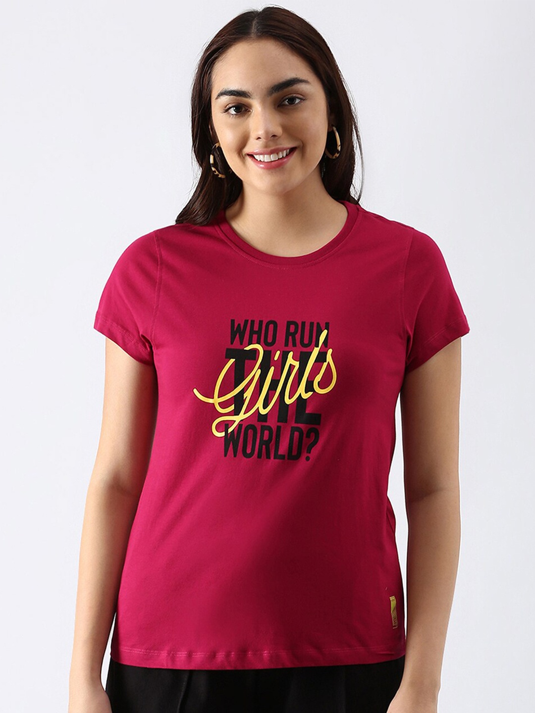 

abof Women Maroon Typography Printed Pure Cotton T-shirt