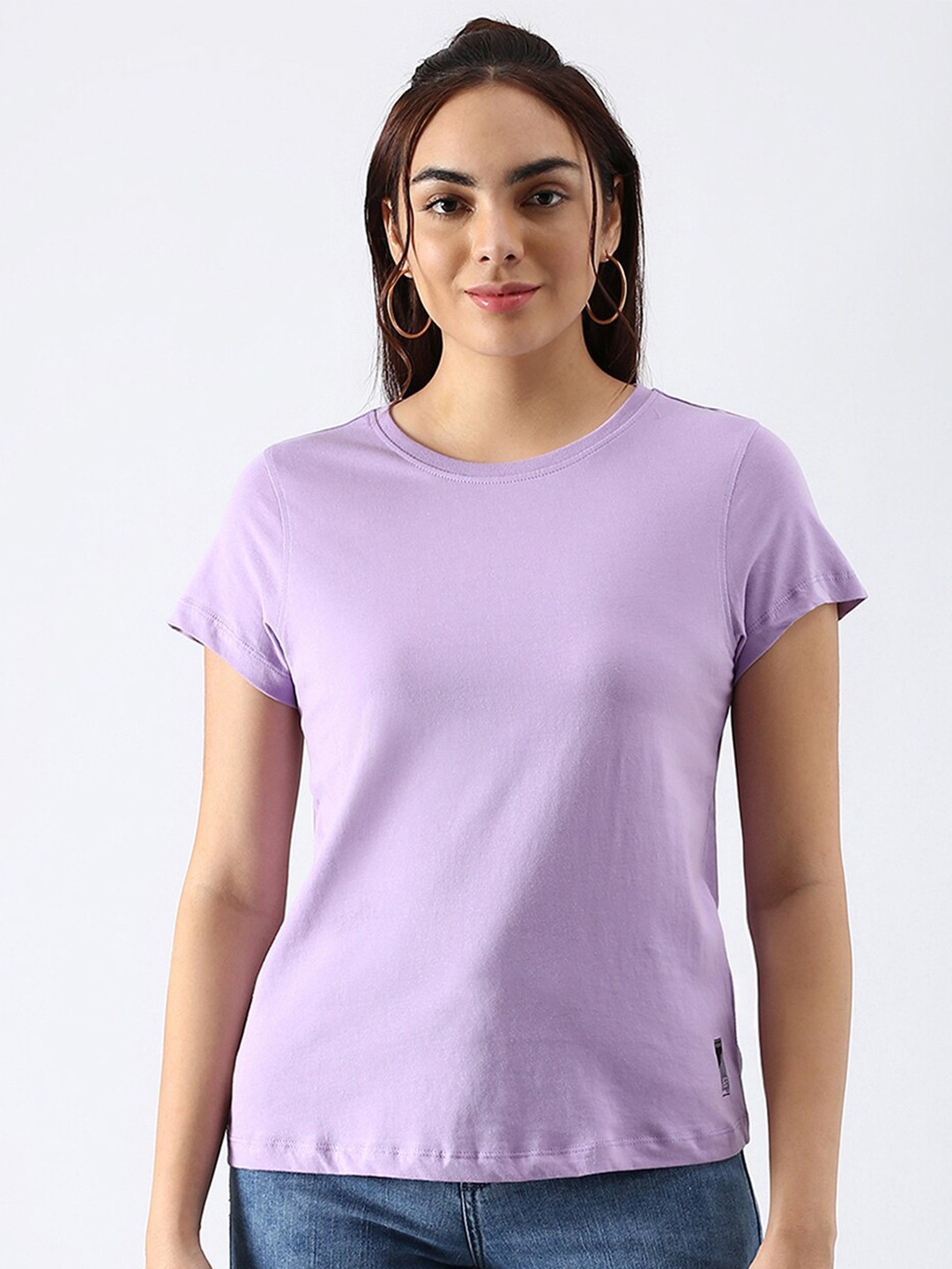 

abof Women Lavender Solid Pure Cotton T-shirt