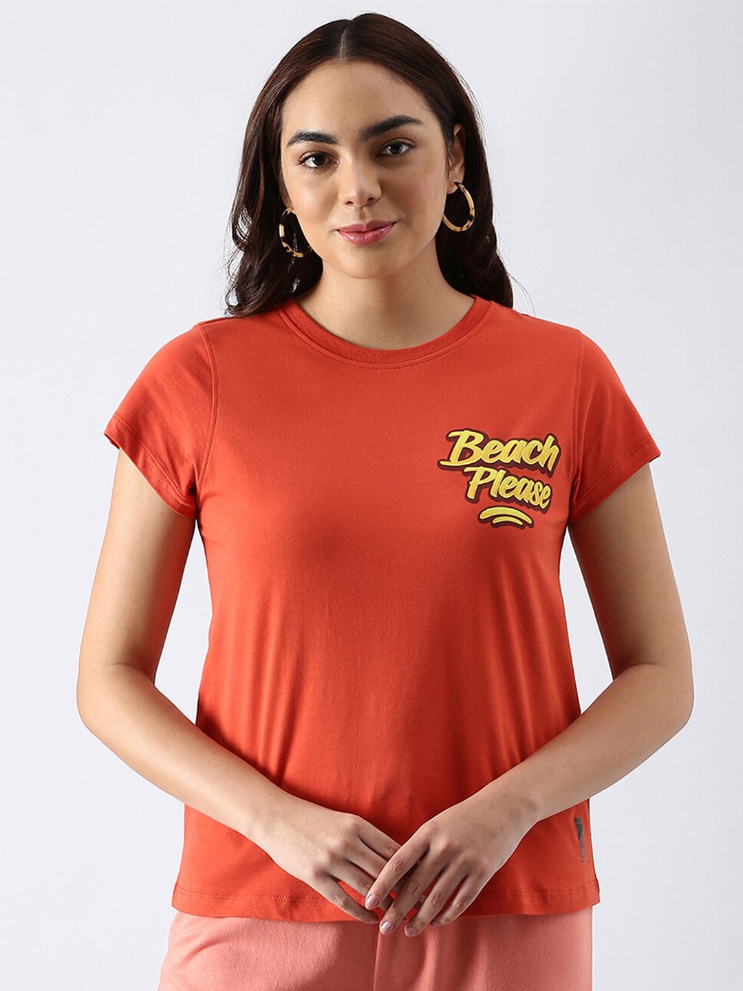 

abof Women Red Printed Pure Cotton T-shirt